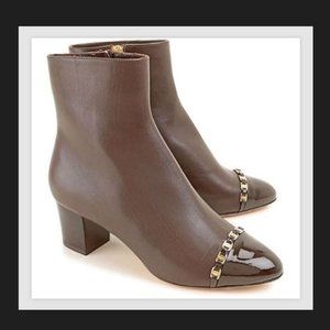 Salvatore Ferragamo Nao Cap Toe Leather Booties Cacao Size 9.5 B
